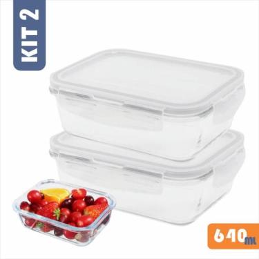 Imagem de Kit 2 pote de vidro hermético marmita 640 ml com trava - detudoshop, t