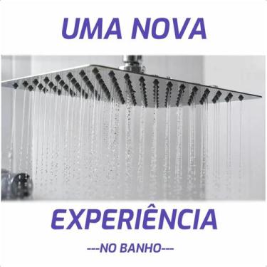 Imagem de Ducha Chuveiro Slim Inox Quadrado 20x20cm com Braço 40cm Alta Vazão Ba