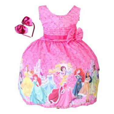 Imagem de Vestido De Festa Infantil Meninas Princesa Luxo Pink Tiara - Pingo de 