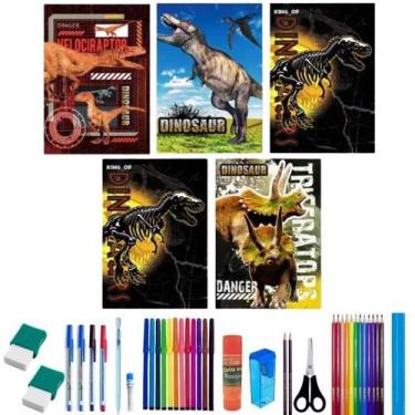 Imagem de Kit 5 Caderno Dino Brochurão Capa Dura 96 Folhas+ 36 Itens - Maxima ca