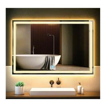 Imagem de Espelho jateado iluminado com led quente e touch 90x60cm horizontal - 