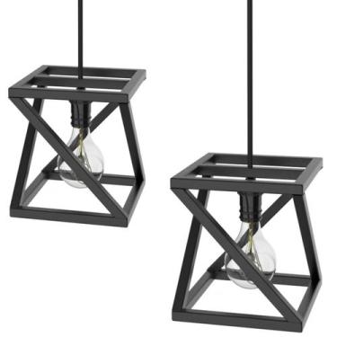 Imagem de Kit 2 Pendentes Quadrada Industrial Luminária Teto Preto SF - Shopfort