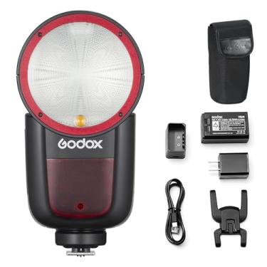 Imagem de Godox Flash V1-C versão EUA para Canon, V1- Flash Speedlight com TTL sem fio de 2,4 G, bateria recarregável, sincronização de alta velocidade 1/8000s, luz de modelagem de LED de 10 níveis na câmera
