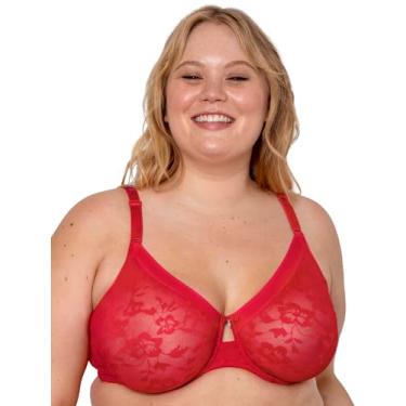 Imagem de Curvy Couture Sutiã feminino plus size de renda sem forro com aro, Diva Red, 42DD