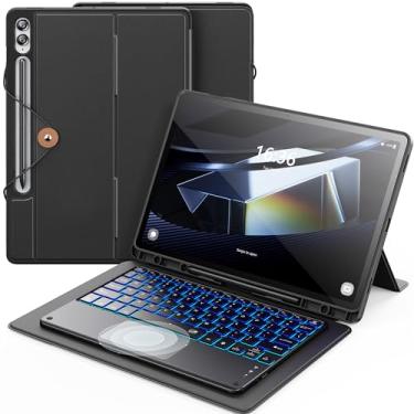Imagem de INFILAND Capa de teclado para Samsung Galaxy Tab S9+/S9 FE+/S10+ 12,4 polegadas com luz de fundo de 7 cores, trackpad de precisão e suporte de caneta S, capa fina destacável para Galaxy Tab S9 Plus