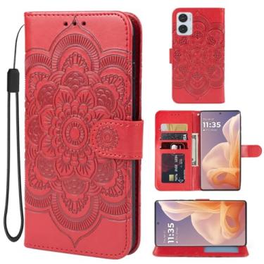 Imagem de Bohefo Capa para Moto G85 5G, capa carteira Motorola S50 Neo, capa flip de couro mandala com suporte para cartão de crédito para Motorola Moto G85 5G vermelha