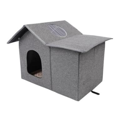 Imagem de Camas de Gato para Gatos Ao Ar Livre, Caverna de Gato Quente de Inverno para Casa de Gato de Estimação Cama de Gato Coberta para Vários Gatinhos Pequenos, Todas As Estações (GRAY)