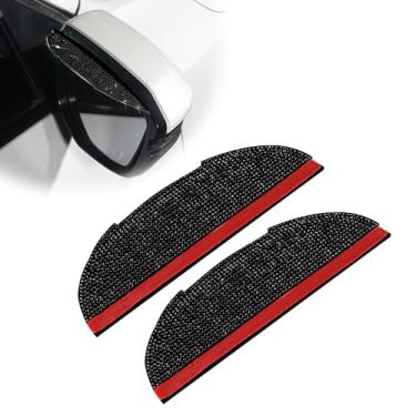 Imagem de Espelho traseiro de carro 2 peças à prova de chuva cravejado de diamante sobrancelha antirreflexo carro espelho retrovisor universal placa à prova de chuva (preto)