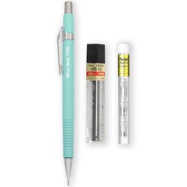 Imagem de Pentel Lapiseira automática P205-97C – linha floral pastel – única + 12 pontas de refil HB de alta polímero de 0,5 mm + tubo de refil de borracha Z2-1N com 4 (verde pastel)