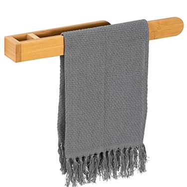 Imagem de Suporte de toalha de bambu autoadesivo -- anel de toalha de mao sem perfuracao forte retencao autoadesiva barra de toalha de banheiro toalheiro de bambu cabide de toalha pegajoso para cozinha sala de estar quarto