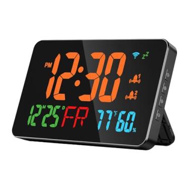 Imagem de Wswqop Relógio Digital Grande Display Elétrico Relógio de Mesa Umidade Durante a Semana Decoração Da Parede com Data Led Relógio de Parede para Cozinha Sala, Laranja