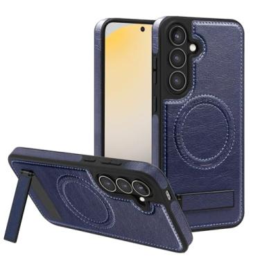 Imagem de Lunivop Capa de couro PU compatível com Samsung Galaxy S24 FE [compatível com carregamento sem fio Magsafe] Capa magnética com suporte Funda Rugged Best Phone Cases Azul