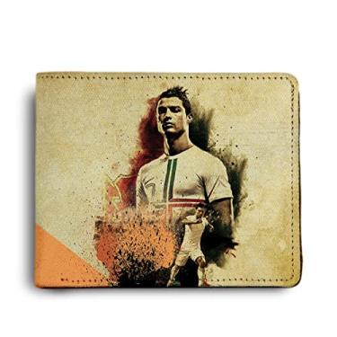 Imagem de ShopMantra Carteira de couro PU Cristiano Ronaldo CR7 estampada para homens/meninos, bege, casual, Bege, Casual