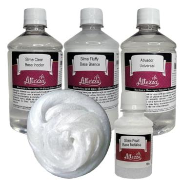 Imagem de Kit Ativador Slime Universal 500ml + Cola Slime Fluffy 500g + Cola Slime Transparente Clear 500g - Altezza - Kit DIY para Slimes Criativos (Kit + Pearl 100g)