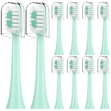 Imagem de Compatível com cabeças de escova de dentes elétrica AquaSonic Icon, para escova de dentes elétrica AquaSonic Icon, com capa contra poeira, pacote com 10 (menta, média)