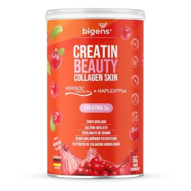 Imagem de Creatin Beauty Collagen Skin, 3g de Creatina, Peptídeos de colágeno Verisol + Ácido Hialurônico Haplex Plus, 300g, Sabor Cranberry, Bigens