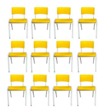 Imagem de Kit 12 Cadeira Iso Infantil Amarela Escolar e Creche  - ECOMHOME