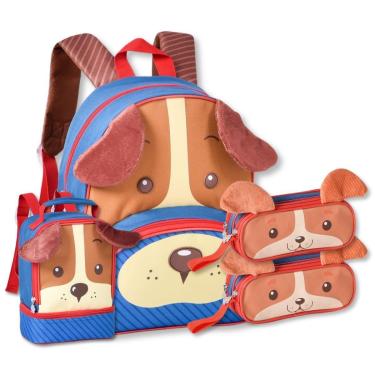 Imagem de Kit Mochila c Lancheira e 2 Estojos Escolares Infantil Meninos-Masculino