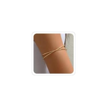 Imagem de ANGLEQUEEN Bracelete de braço feminino banhado a ouro 18 k, joia de braço fino, prata, minimalista, para presentes legais, Adjustable, Zinco, Sem Pedra Preciosa