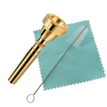 Imagem de CashBeat Conjunto de bocal de trompete 7C, latão banhado a ouro, iniciante a profissional, durável e confiável, com escova de limpeza e pano de polimento prata