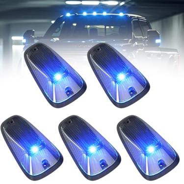 Imagem de PSEQT 5 peças de luzes de sinalização de teto de cabine azul LED de folga superior compatível com 1988-2002 C/K 1500 2500 3500 5500 6000 6500 7000 7500 12V Luzes de corrida à prova d'água com tampa de