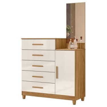Imagem de Cômoda Sapateira Lisboa 5 Gavetas com Espelho - Moval, Freijó/Off Whit