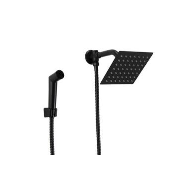 Imagem de Ducha Inox 15x15 cm Preto com Desviador e Ducha Manual ABS - AMG Metai
