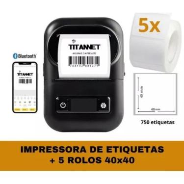 Imagem de Impressora De Etiquetas Bluetooth + 5 Rolos Etiquetas 40x40 - TITANNET
