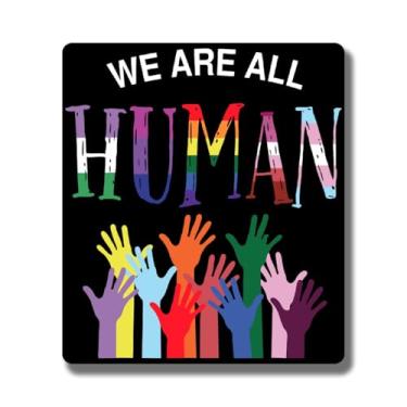 Imagem de Ímã We are All Human - LGBTQ Pride Ally Love Ímã de bandeira de arco-íris - Ímã de superfície de metal de geladeira de carro e caminhão - 12 cm no lado mais longo - Feito nos EUA - AAMT0168