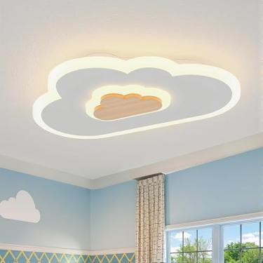 Imagem de YCMGEAD Luminária De Teto Led 26W Madeira Nuvem Desenho Animado Crianças Luminária De Teto 23,62 Pol. Luminárias De Quarto Infantil Montagem No Teto 3000-6500K Com Luz Noturna Lâmpadas De Teto Para