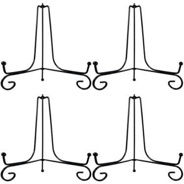 Imagem de HENABLE 4Pcs Suportes De Placa De Ferro Preto Premium Para Exibição De 8 Polegadas, Suportes De Placa De Metal Sólido Decorativos Para Exibição, Mini Cavalete, Moldura, Livro, Cartão, Placa, Tigela,