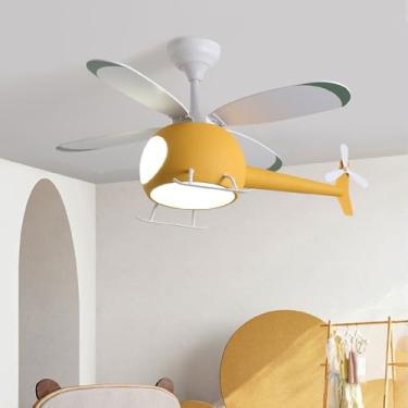 Imagem de NIAOERFEN Ventilador De Teto De 42" Com Luz Para Quarto Infantil, Luminária Pendente, Ventilador De Teto Para Helicóptero, Lustre, Controle Remoto, Velocidade, Luz De Três Cores Com 6 Velocidades, V