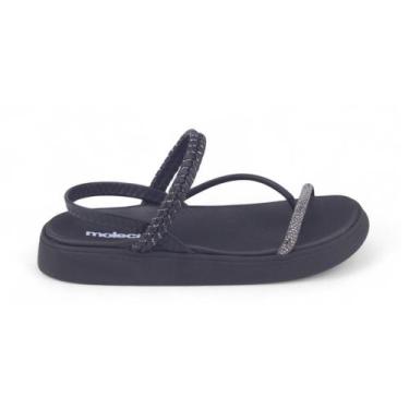 Imagem de Sandália Papete Feminina Moleca 5499.106 Brilho Strass, 37, Preto