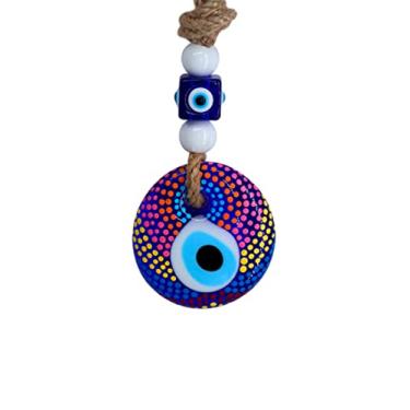 Imagem de EBSEM Mandala Design pintado à mão, cânhamo, macramê, olho turco, pingente de vidro decorativo turco - grego - judaico - enfeite de Natal cristão feito à mão (arco-íris)