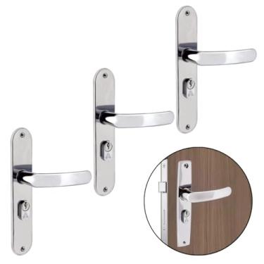 Imagem de Fechadura Para Porta Externa Perfil Aredondado Aço Inox Polido Cromado | Aliança | Kit 05 Un