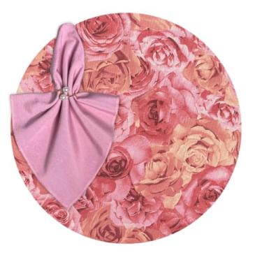Imagem de Kit Sousplat Suplá Completo Mesa Posta com Guardanapos e Pg Decorativo 6 Lugares (ROSAS ROSE - GUARDANAPO ROSINHA - PG ANEL 2 PEROLAS)