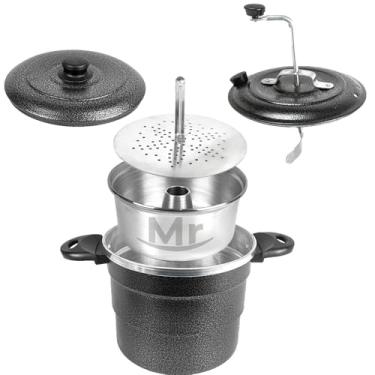 Imagem de Panela Cuscuzeiro Multiuso 4 em 1 Cuscuzeira Pipoqueira Faz Pudim no Banho Maria Alumínio Resistente