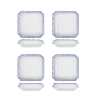 Imagem de Conjunto de tigela e prato de renda criativo e personalizado, tigela de sopa de cerâmica de arroz simples - prato redondo de renda de 20 cm - 4 pacotes