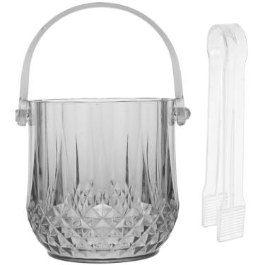 Imagem de GLEAVI Balde de cubo de gelo de plástico: balde de gelo acrílico cinza com pinças balde de armazenamento de gelo portátil para refrigerar cerveja, garrafa de vinho