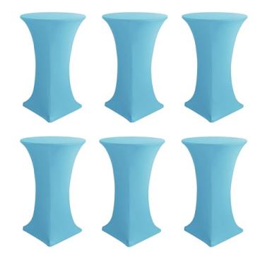 Imagem de Enjoyidea Capas de mesa de coquetel - toalhas de mesa redondas de elastano de cano alto, pacote com 6, 81 x 109 cm, azul claro, elástico, barra alta, para pub, bistrô, highboy, festa, banquete,