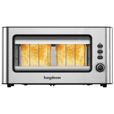 Imagem de Torradeira 2 Fatias com Desligamento Automático, 6 Níveis de Tostagem e Bandeja de Migalhas Removível, 110V 1000W, LONGDEEM, Prata