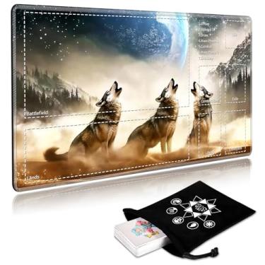 Imagem de SichKards Wolf MTG Playmat with Card Storage Bag,24"x14" Non-Slip Rubber Base,Smooth Surface for Card Game Lovers-Wolf 001