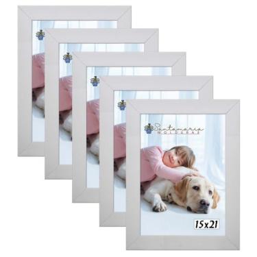 Imagem de Kit 5 Molduras Porta Retrato 15X21 Branco - Santamaria Molduras