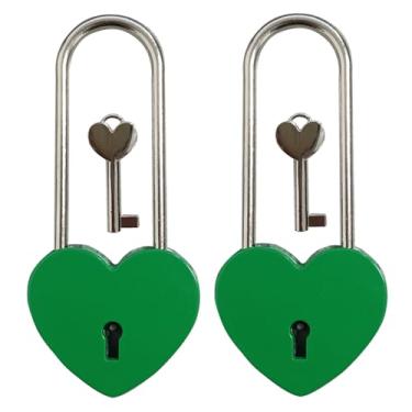 Imagem de Cadeado de coração vermelho de 8,89 cm e 50 mm com cadeado de chave para Dia dos Namorados, Dia dos Namorados, Casamento, Lovelock Bridge, Viagem, Árvores dos Desejos (verde, 2 peças)
