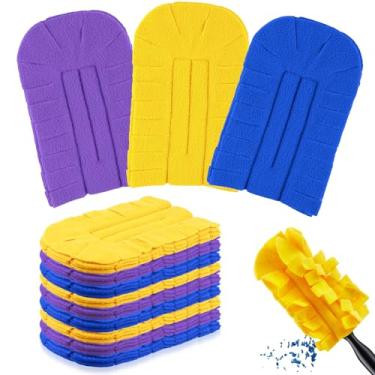 Imagem de Zubebe Refil de espanador de lã reutilizável, 12 peças, almofadas de limpeza laváveis em várias superfícies para casa, persianas, ventiladores, cantos, móveis (roxo, azul, amarelo)