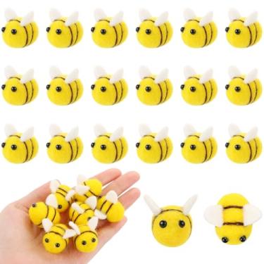 Imagem de EVERMARKET 18 peças de decoração de abelhas de feltro pequenas de lã, abelha, pelúcia, decorações de festa para bricolage, guirlanda, scrapbooking, decoração de casa
