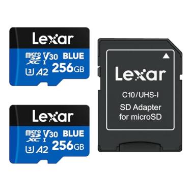 Imagem de Lexar Pacote com 2 cartões micro SD azuis de 256 GB até 160 MB/s, cartão de memória microSDXC UHS-I com adaptador SD, C10, U3, A2, V30, Full HD, 4K UHD, cartão TF de alta velocidade
