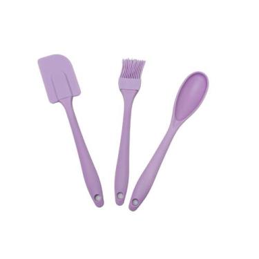 Imagem de Kit Cake Cozinha de Silicone com 3 Peças Colher Pincel e Espátula - Lu