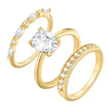 Imagem de Anéis de ouro empilháveis para mulheres – Conjunto de anéis banhados a ouro 14 K, aço inoxidável não manchado, aliança da amizade, aniversário, festa de aniversário, presente de Natal para sua