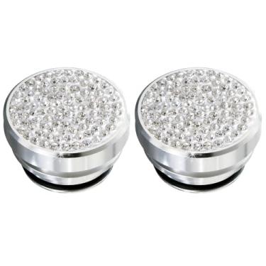 Imagem de Capa de plugue de isqueiro de carro com strass diamante brilhante 2 peças, capa de botão de plugue de isqueiro automotivo de cristal, capa universal à prova de poeira (branca)